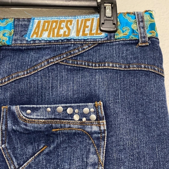 Apres Velo Denim Skirt Bicycle Patchwork Mini Low Rise Bicycle Size 12 - Picture 7 of 14
